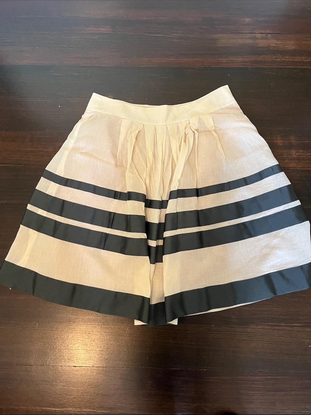 Odille Cream and Green/Gray Striped Circle Skirt
